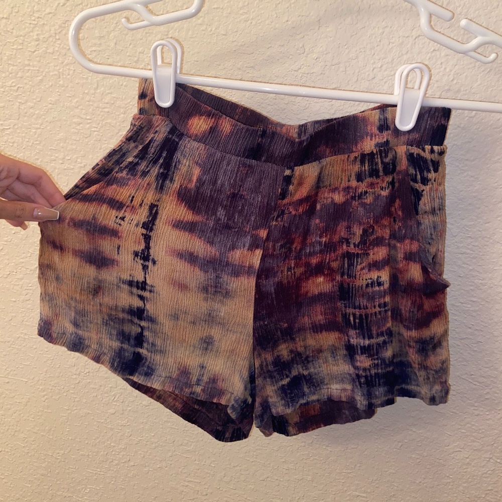 Purple & Gold Tie Dye flowy shorts/Posh Boutique